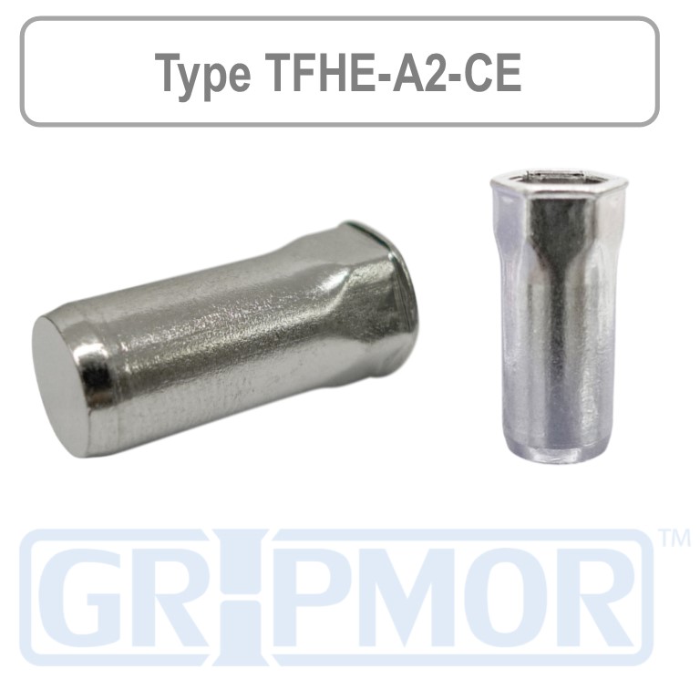 Reduced Head, Half Hex Body Rivet Nut, Closed End, A2 Stainless Steel